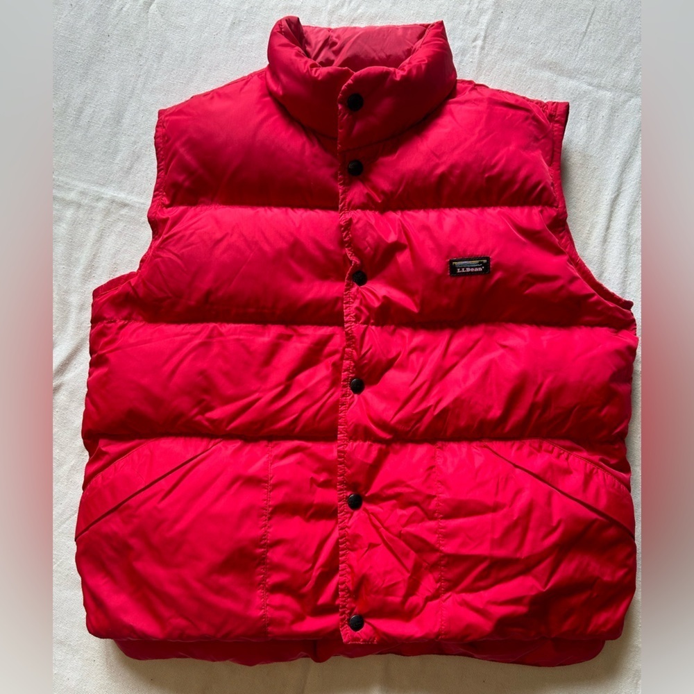 NEW! L.L. Bean Kids Goose Down Vest, Puffer, Red, Button Down, LG 14/16, Pockets